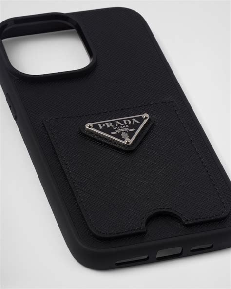 Black Saffiano Leather Cover For Iphone 15 Pro 